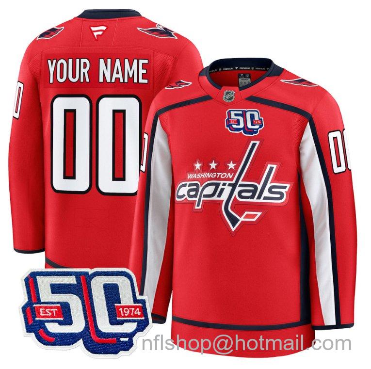 Men's Custom Washington Capitals 50th Anniversary Premium Red Stitched Hockey Jersey