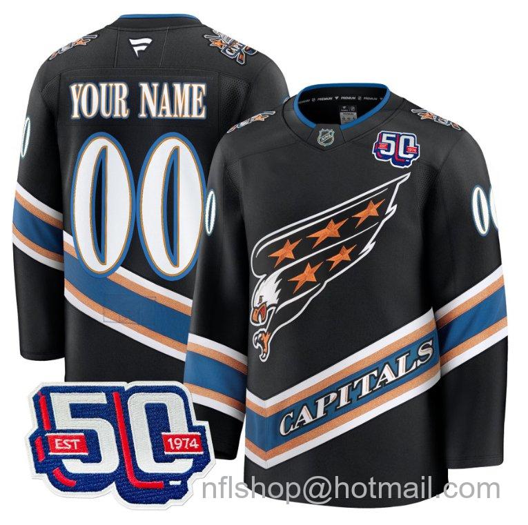 Men's Custom Washington Capitals Eagle Alternate 50th Anniversary Black Stitched Hockey Jersey