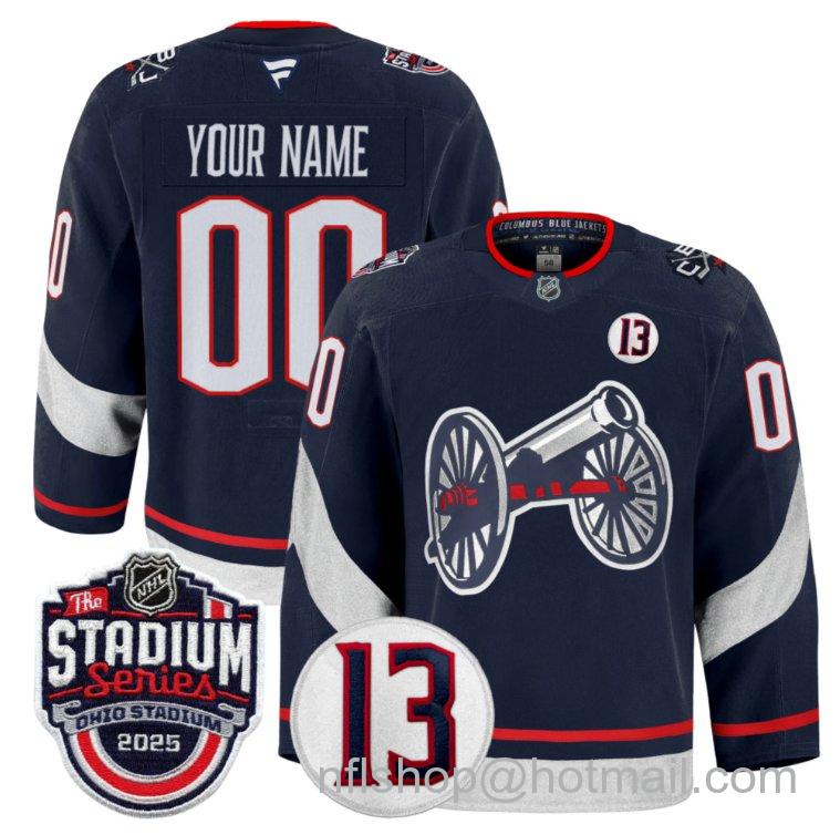 Youth Columbus Blue Jackets Custom 2025 Stadium Series #13 Johnny Gaudreau Patch Navy Stitched Hockey Jersey