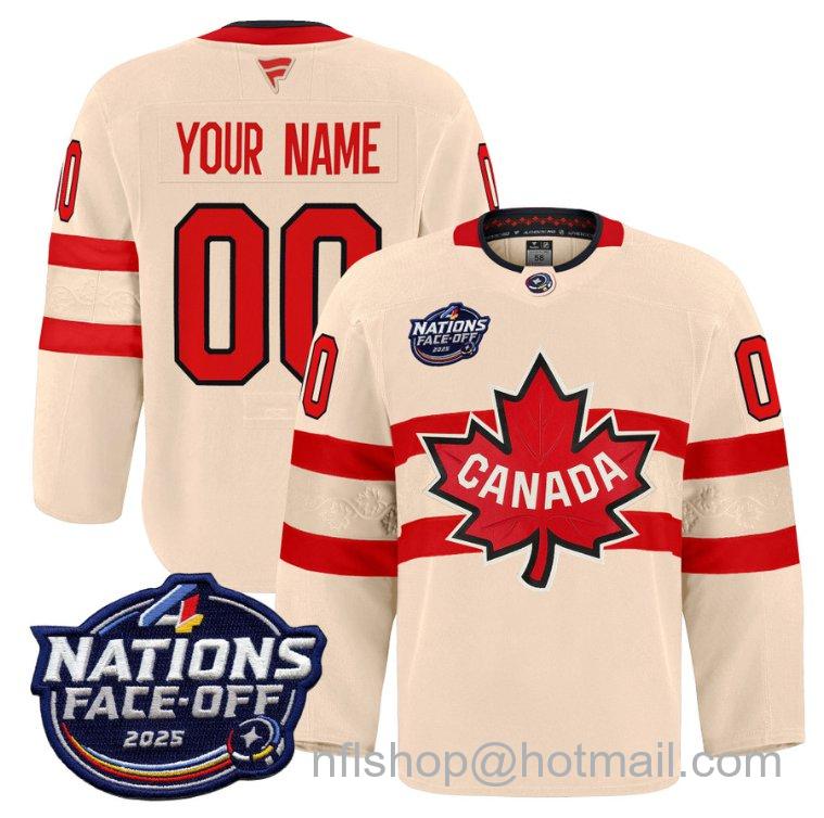 Youth Team Canada Custom Name & Number 4 Nations Face-Off 2025 Pro Cream Stitched Hockey Jersey