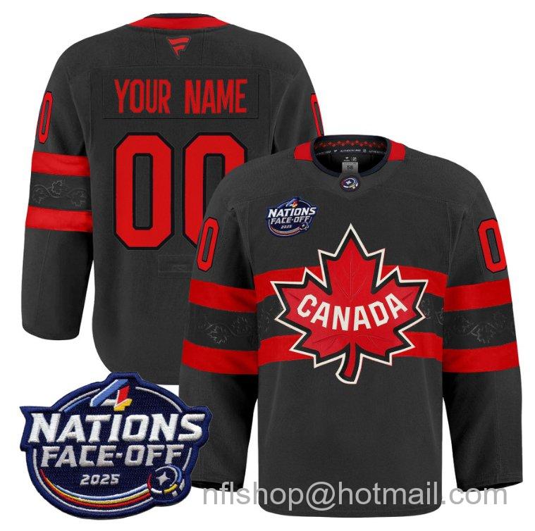 Youth Team Canada Custom Name & Number 4 Nations Face-Off 2025 Pro Black Stitched Hockey Jersey