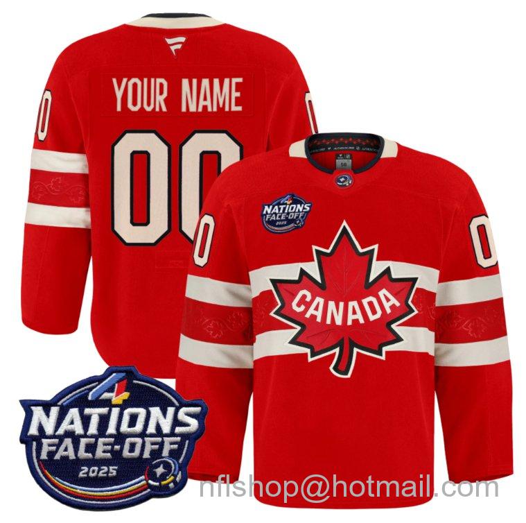 Youth Team Canada Custom Name & Number 4 Nations Face-Off 2025 Pro Red Stitched Hockey Jersey