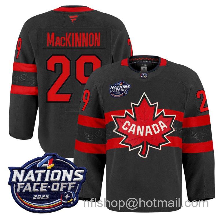 Youth Team Canada Nathan MacKinnon #29 4 Nations Face-Off 2025 Pro Black Stitched Hockey Jersey