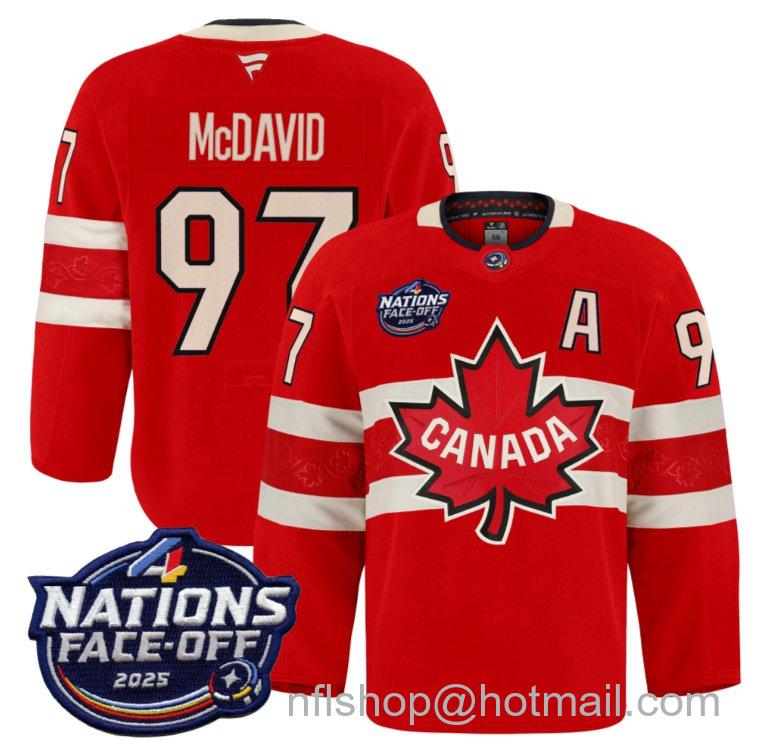 Youth Team Canada Connor McDavid #97 4 Nations Face-Off 2025 Pro Red Stitched Hockey Jersey