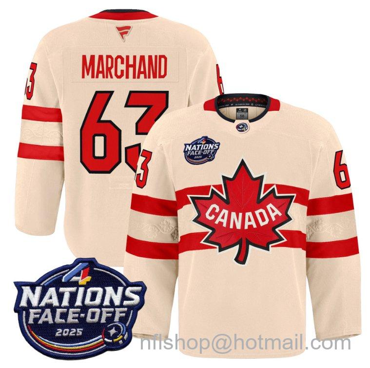 Youth Team Canada Brad Marchand #63 4 Nations Face-Off 2025 Pro Cream Stitched Hockey Jersey