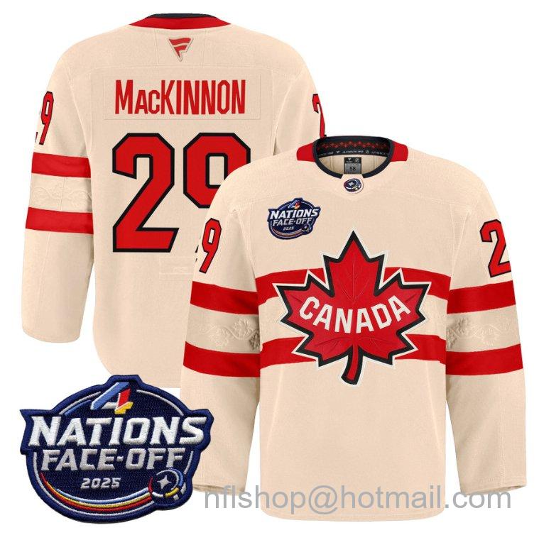 Youth Team Canada Nathan MacKinnon #29 4 Nations Face-Off 2025 Pro Cream Stitched Hockey Jersey