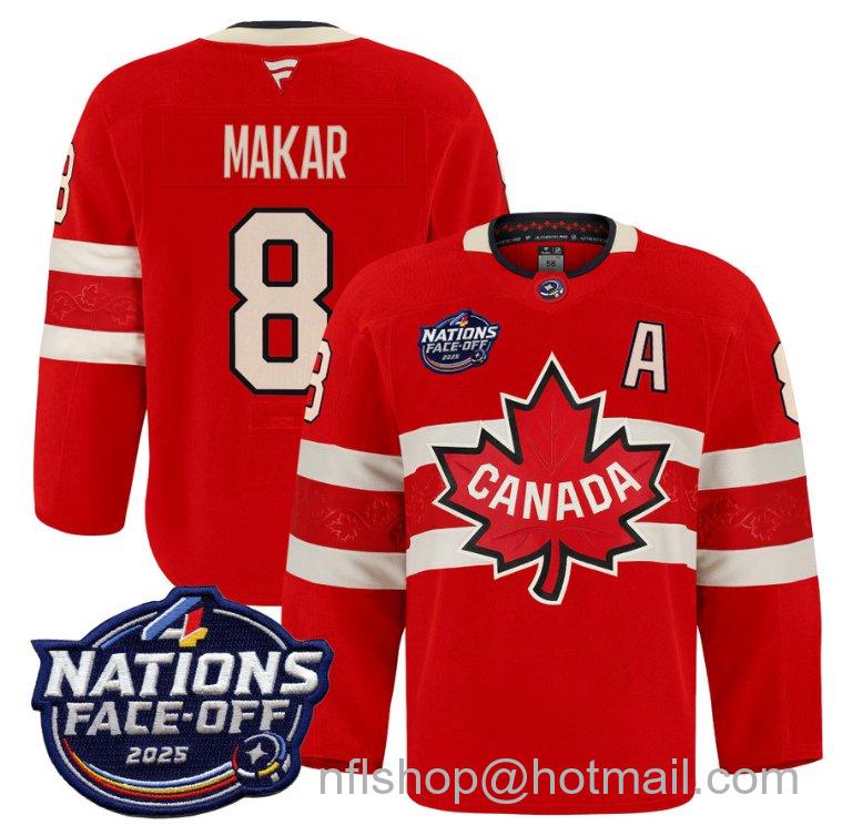 Youth Team Canada Cale Makar #8 4 Nations Face-Off 2025 Pro Red Stitched Hockey Jersey