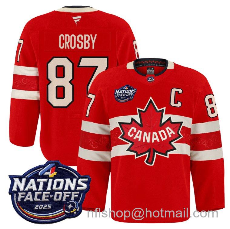 Youth Team Canada Sidney Crosby #87 4 Nations Face-Off 2025 Pro Red Stitched Hockey Jersey