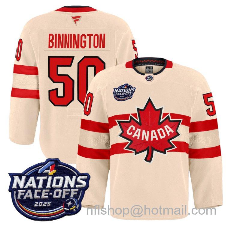 Youth Team Canada Jordan Binnington #50 4 Nations Face-Off 2025 Pro Cream Stitched Hockey Jersey