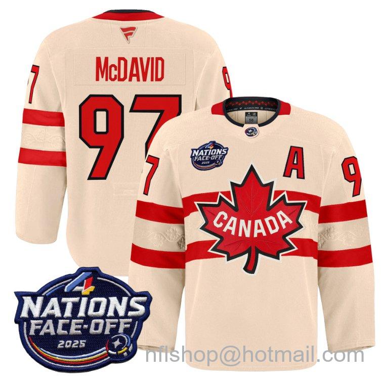 Youth Team Canada Connor McDavid #97 4 Nations Face-Off 2025 Pro Cream Stitched Hockey Jersey