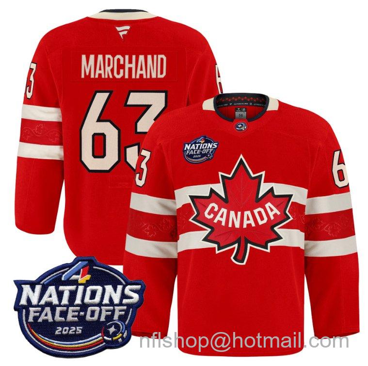 Youth Team Canada Brad Marchand #63 4 Nations Face-Off 2025 Pro Red Stitched Hockey Jersey