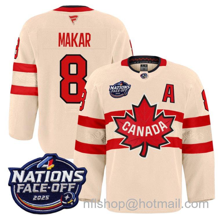 Youth Team Canada Cale Makar #8 4 Nations Face-Off 2025 Pro Cream Stitched Hockey Jersey