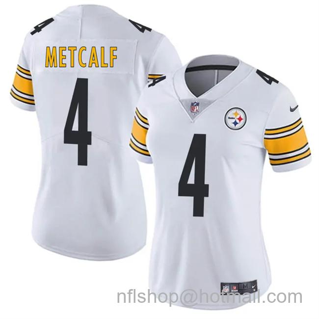 Women's Pittsburgh Steelers #4 DK Metcalf 2025 White Vapor Stitched Football Jersey(Run Small)