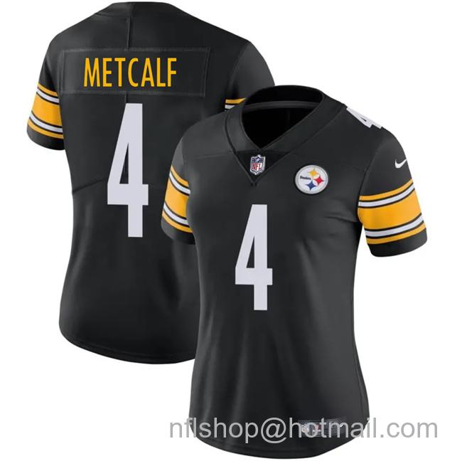 Women's Pittsburgh Steelers #4 DK Metcalf 2025 Black Vapor Stitched Football Jersey(Run Small)