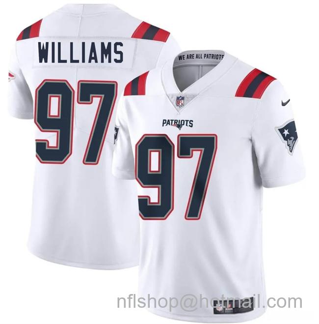 Men's New England Patriots #97 Milton Williams White 2025 Vapor Limited Stitched Football Jersey