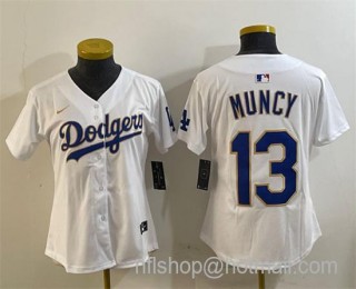 Women's Los Angeles Dodgers #13 Max Muncy White Gold Limited Stitched Baseball Jersey(Run Small)