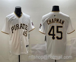 Men's Pittsburgh Pirates #45 Aroldis Chapman White Home Limited Stitched Baseball Jersey