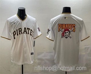 Men's Pittsburgh Pirates Team Big Logo White Home Limited Stitched Baseball Jersey