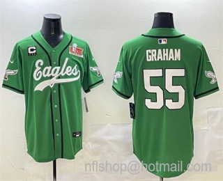 Men's Philadelphia Eagles #55 Brandon Graham Green 2025 Super Bowl LIX And 3-Star C Patch Stitched Baseball Jersey