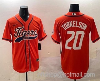 Men's Detroit Tigers #20 Spencer Torkelson Orange With Patch Cool Base Stitched Baseball Jersey