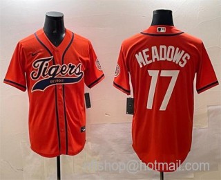 Men's Detroit Tigers #17 Parker Meadows Orange With Patch Cool Base Stitched Baseball Jersey