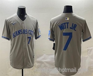 Men's Kansas City Royals #7 Bobby Witt Jr. Grey 2024 Away Limited Stitched Baseball Jersey