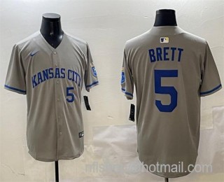 Men's Kansas City Royals #5 George Brett Grey 2024 Away Limited Stitched Baseball Jersey