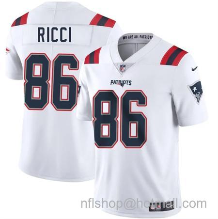 Men's New England Patriots #86 Giovanni Ricci White 2025 Vapor Limited Stitched Football Jersey