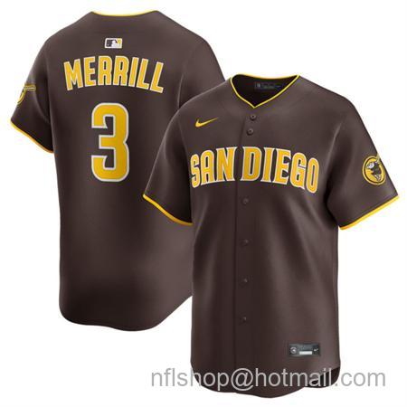 Men's San Diego Padres #3 Jackson Merrill Brown 2025 Away Limited Stitched Baseball Jersey