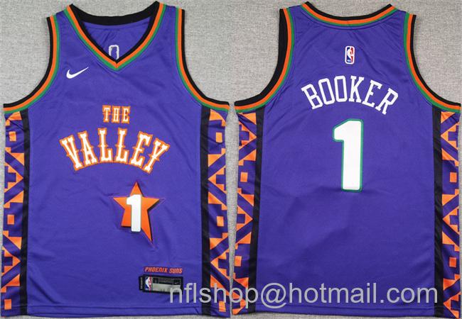 Youth Phoenix Suns #1 Devin Booker Purple 2024-25 City Edition Stitched Basketball Jersey