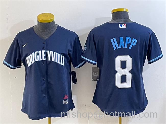 Women's Chicago Cubs #8 Ian Happ Navy City Connect Stitched Jersey