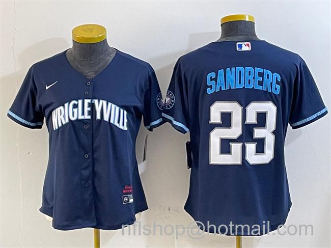 Women's Chicago Cubs #23 Ryne Sandberg Navy City Connect Stitched Jersey