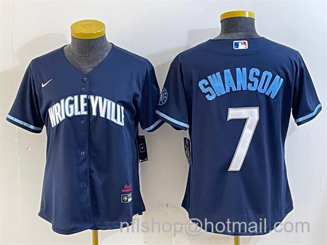 Women's Chicago Cubs #7 Dansby Swanson Navy City Connect Stitched Jersey