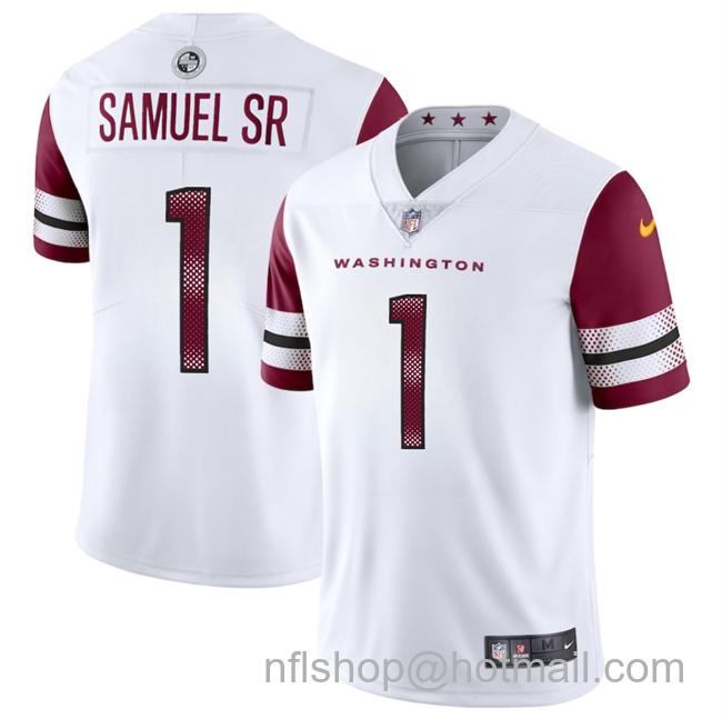 Men's Washington Commanders #1 Deebo Samuel Sr White 2025 Vapor Limited Stitched Football Jersey