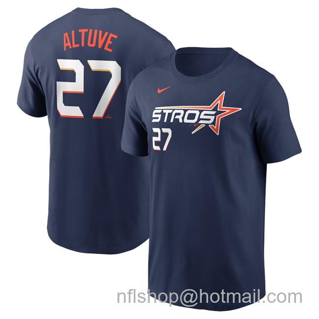 Men's Houston Astros #27 Jose Altuve Navy 2025 City Connect Fuse Name & Number T-Shirt