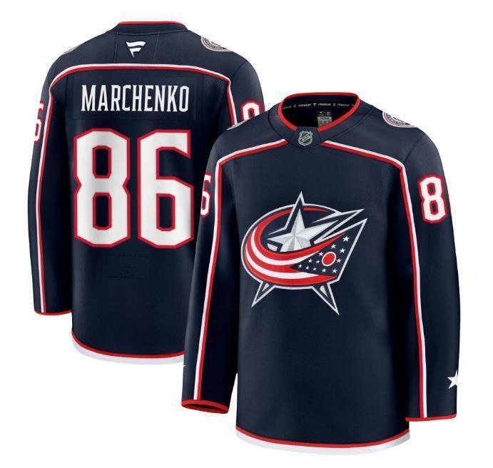 Men’s Columbus Blue Jackets #86 Kirill Marchenko Navy Stitched Hockey Jersey