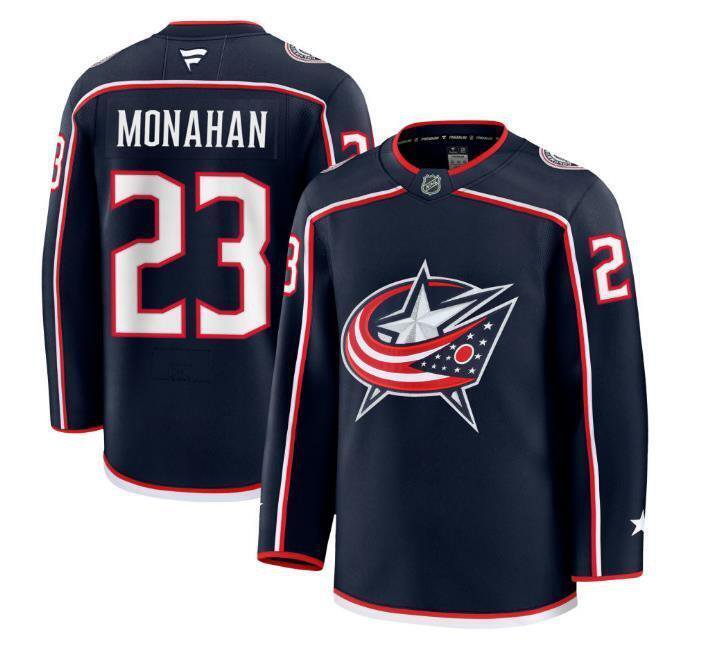 Men’s Columbus Blue Jackets #23 Sean Monahan Navy Stitched Hockey Jersey