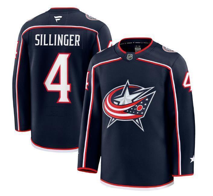 Men’s Columbus Blue Jackets #4 Cole Sillinger Navy Stitched Hockey Jersey