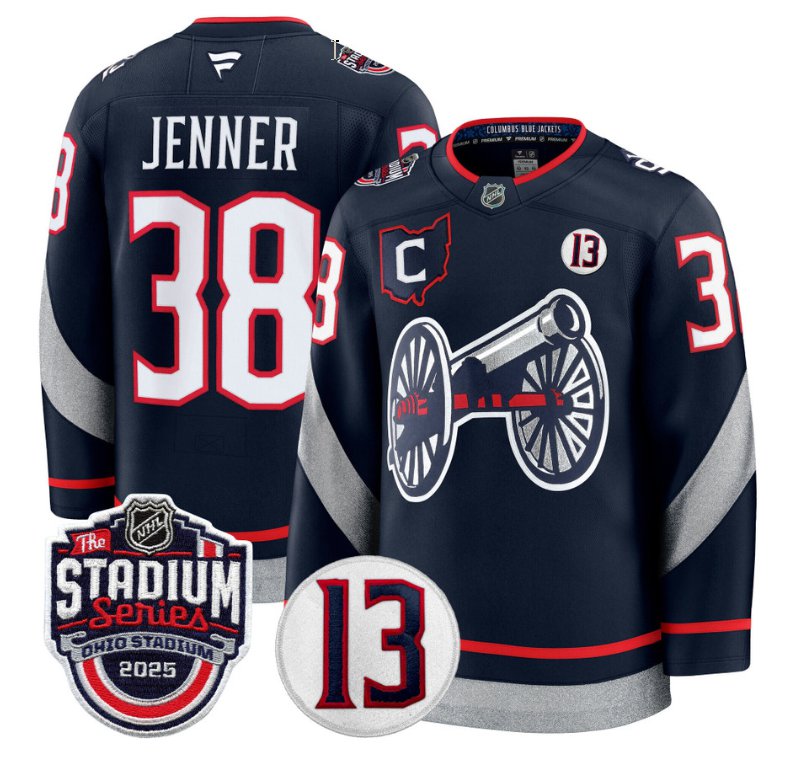 Men's Columbus Blue Jackets #38 Boone Jenner Navy 2025 Stadium Series Patch Stitched Hockey Jersey