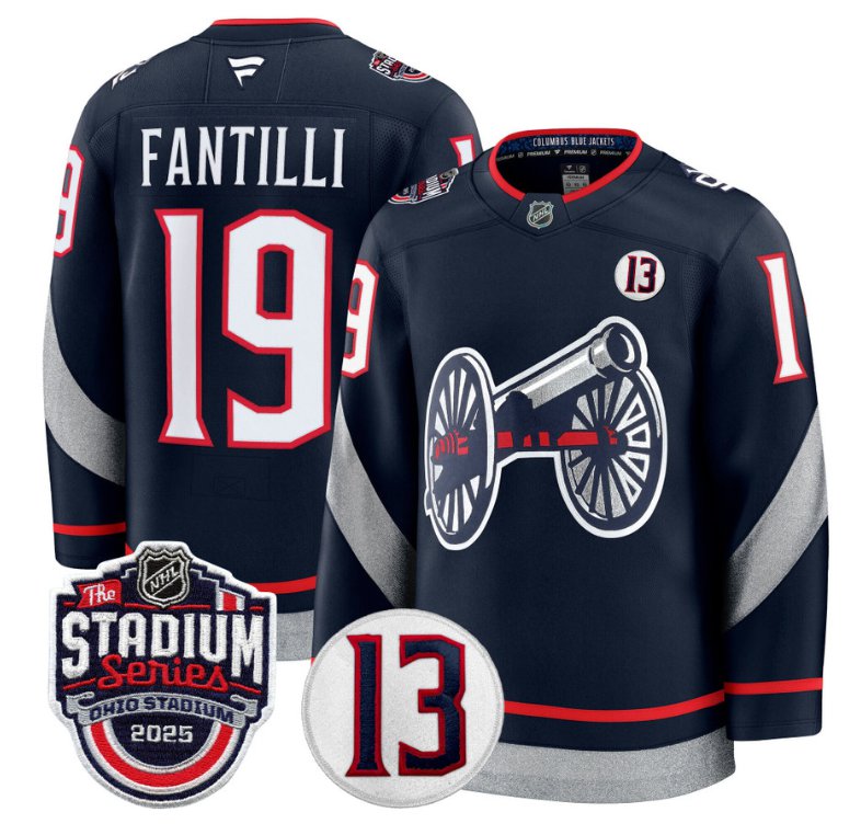 Men's Columbus Blue Jackets #19 Adam Fantilli Navy 2025 Stadium Series Patch Stitched Hockey Jersey