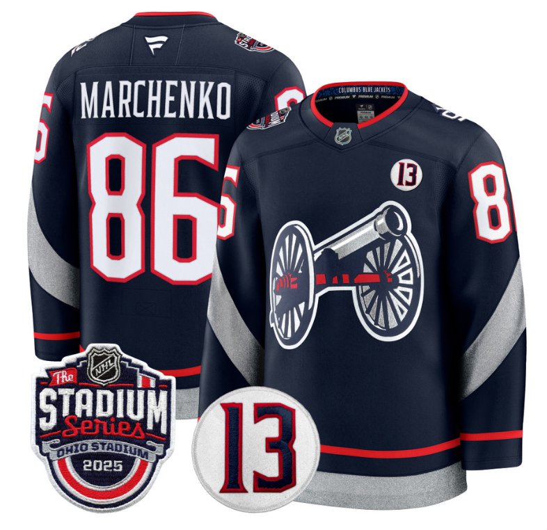 Men's Columbus Blue Jackets #86 Kirill Marchenko Navy 2025 Stadium Series Patch Stitched Hockey Jersey