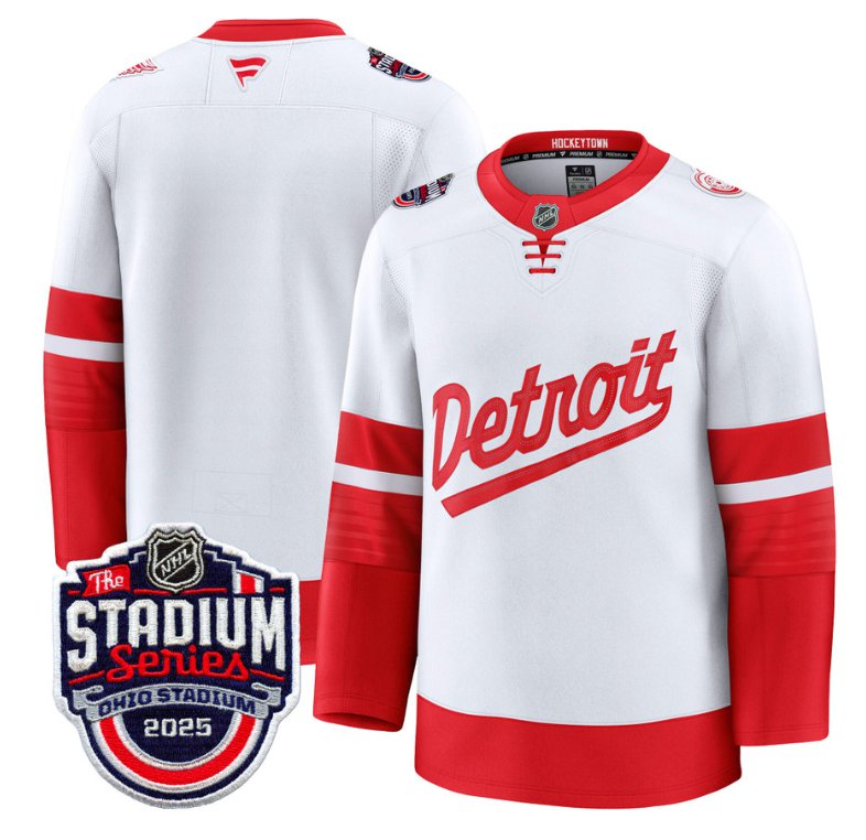 Men's Detroit Red Wings Blank White 2025 Stadium Series Patch Premium Stitched Hockey Jersey