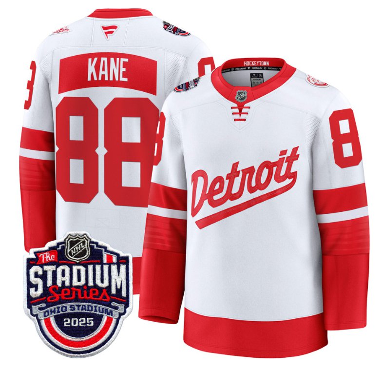 Men's Detroit Red Wings #88 Patrick Kane White 2025 Stadium Series Patch Premium Stitched Hockey Jersey