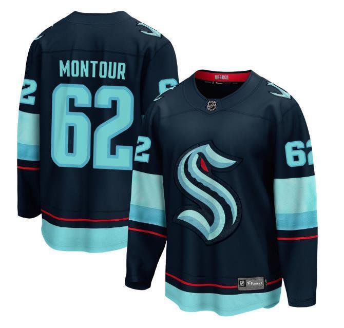 Men’s Seattle Kraken #62 Brandon Montour Navy Stitched Hockey Jersey