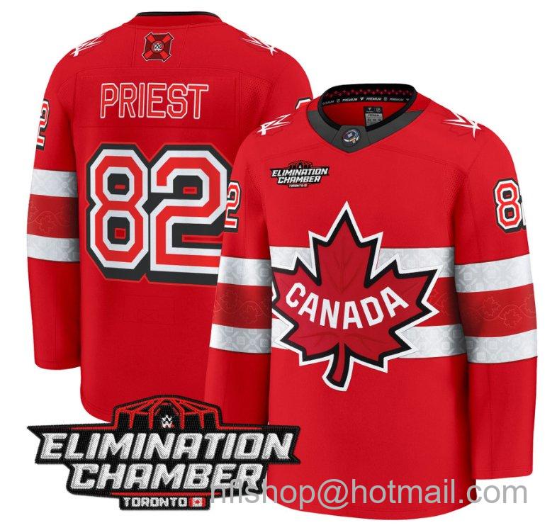 Men's Damian Priest Jersey #82 Elimination Chamber Toronto 2025 Stitched Red