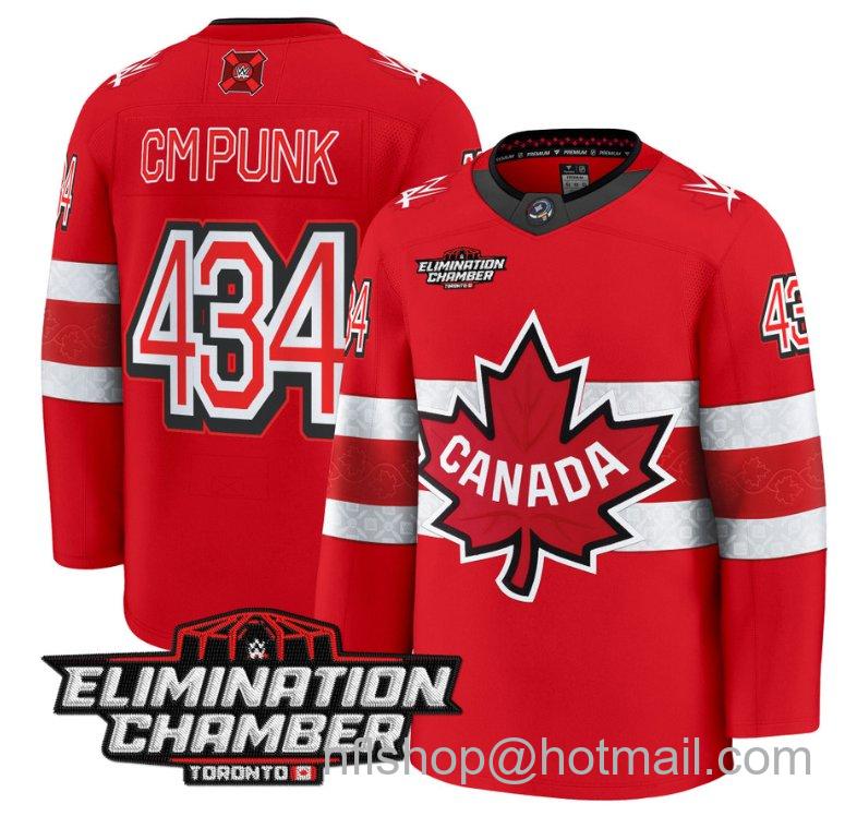 Men's CM Punk Jersey #434 Elimination Chamber Toronto 2025 Premium Stitched Red