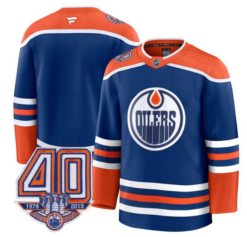 Men's Edmonton Oilers Blank Royal Home 40th Anniversary Patch Premium Stitched Hockey Jersey