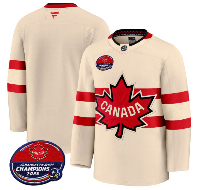 Men's Canada Blank 4 Nations Face-Off 2025 Champions V2 Cream Stitched Hockey Jersey