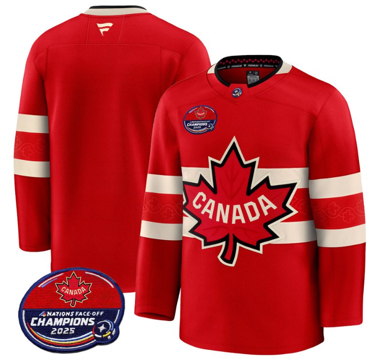 Men's Canada Blank 4 Nations Face-Off 2025 Champions V2 Red Stitched Hockey Jersey