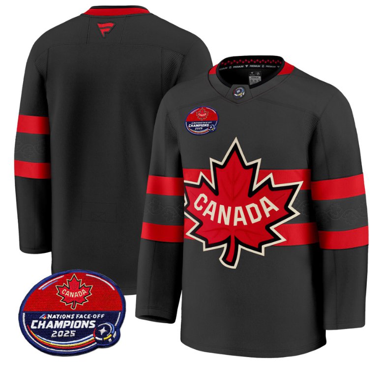 Men's Canada Blank 4 Nations Face-Off 2025 Champions V2 Black Stitched Hockey Jersey